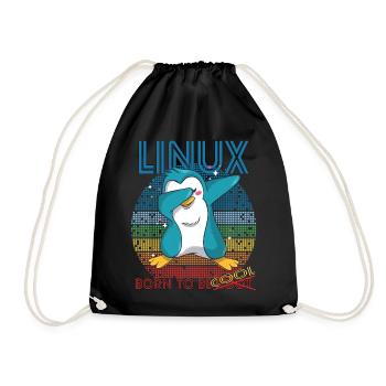 Linux Cool Born To Be Root Cute Penguin Geek Admin - Drawstring Bag - black - Front