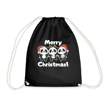 Panda Christmas Animals Pandas Merry Christmas - Drawstring Bag - black - Front