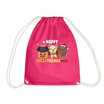 Happy Hallothanksmas Labrador Christmas - Drawstring Bag - fuchsia - Front