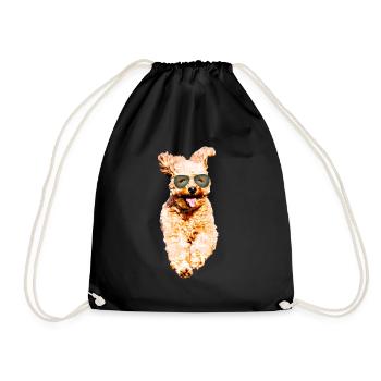 Poodle Dog with Vintage Sunglasses Dog Motif - Drawstring Bag - black - Front