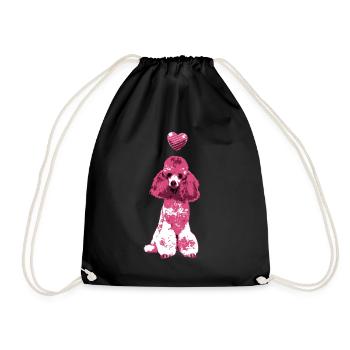 Pink Poodle Dog Heart Cute Dog Motif Vintage - Drawstring Bag - black - Front