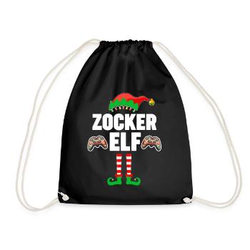 Weinachten Weihnachtself Gamer Zocker Gaming Elfen - Turnbeutel - Schwarz - Vorne