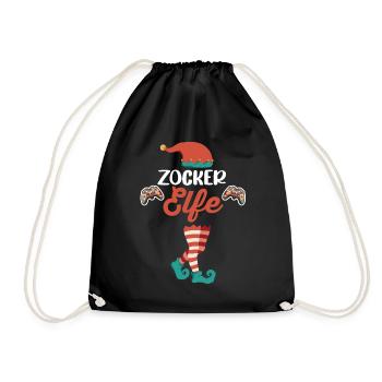 Weinachten Weihnachtself Gamer Zocker Gaming Elfen - Turnbeutel - Schwarz - Vorne