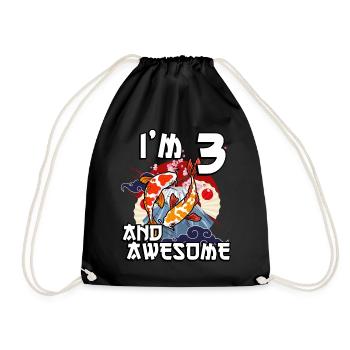 I'm 3 and awesome Japanese carp koi - Drawstring Bag - black - Front