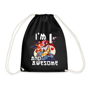 I'm 1 and awesome Japanese carp koi - Drawstring Bag - black - Front