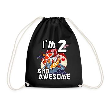 I'm 2 and awesome Japanese carp koi - Drawstring Bag - black - Front