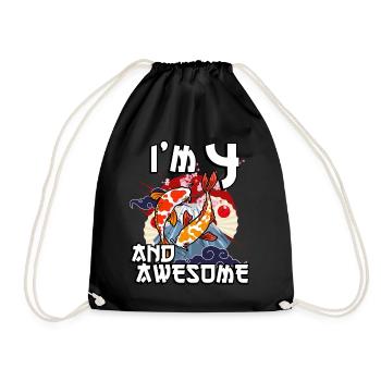 I'm 4 and awesome Japanese carp koi - Drawstring Bag - black - Front
