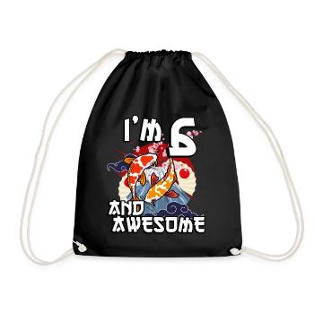 I'm 6 and awesome Japanese carp koi - Drawstring Bag - black - Front