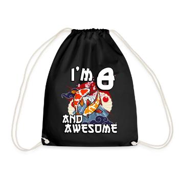 I'm 8 and awesome Japanese carp koi - Drawstring Bag - black - Front