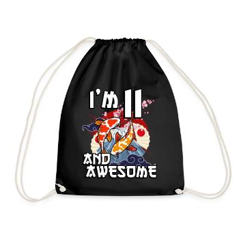 I'm 11 and awesome Japanese carp koi - Drawstring Bag - black - Front