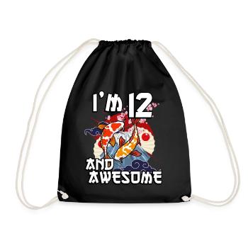 I'm 12 and awesome Japanese carp koi - Drawstring Bag - black - Front
