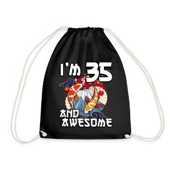 I'm 35 and awesome Japanese carp koi - Drawstring Bag - black - Front