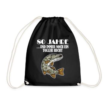 80. Geburtstag Angler Lustiger Spruch - 80 Jahre - Turnbeutel - Schwarz - Vorne