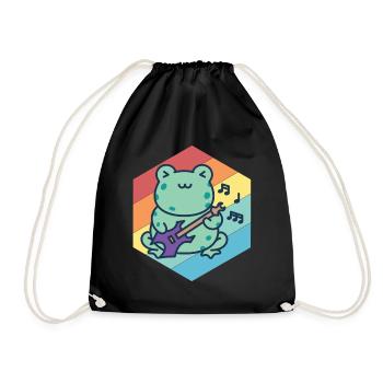 Netter Gitarrist-Frosch-Gitarren-Rockgitarren-Musi - Turnbeutel - Schwarz - Vorne