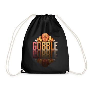 Gobble Gobble Turkey Saying Mirrored Thanksgiving - Drawstring Bag - black - Front