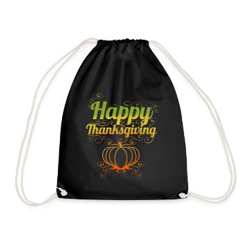 Pumpkin With Ornaments Logo For Happy Thanksgiving - Drawstring Bag - black - Front