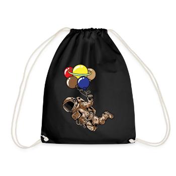 Spaceman Moon Planets Astronaut Space Balloons - Drawstring Bag - black - Front