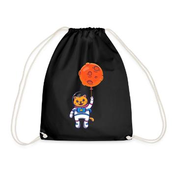 Space Cat Moon Planets Astronaut Space Balloons - Drawstring Bag - black - Front