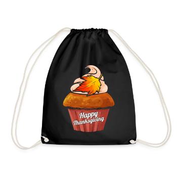 Pumpkin Muffin Happy Thanksgiving - Drawstring Bag - black - Front