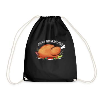 Roasted Turkey On Plate Happy Thanksgiving - Turnbeutel - Schwarz - Vorne