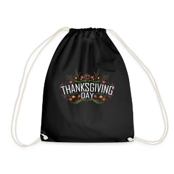 Pumpkin And Leaves Logo For Thanksgiving Day - Drawstring Bag - black - Front