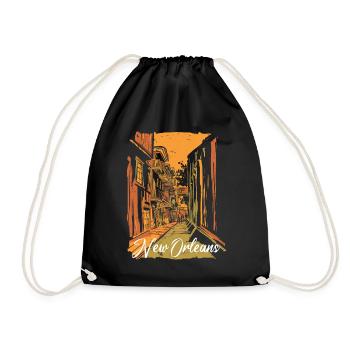 New Orleans Bourbon Street Souvenir French Quarter - Drawstring Bag - black - Front