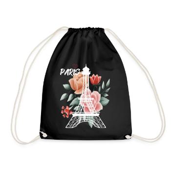 Eiffel Tower with rose-love-souvenir-French par - Drawstring Bag - black - Front