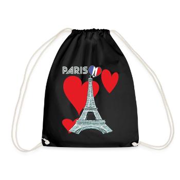 Love-Keepsake-French Paris-France-Eiffelt - Drawstring Bag - black - Front