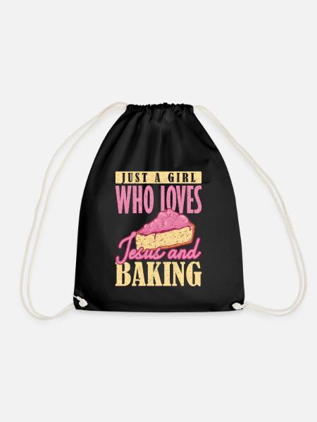 Just a Girl who Loves Jesus and Baking Backen - Drawstring Bag - black