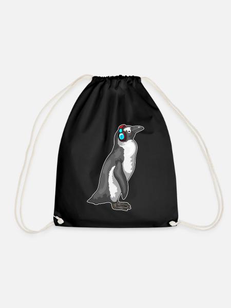 Pinguin Kopfhörer Musik - Turnbeutel - Schwarz
