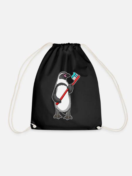 Pinguin Zahnbürste - Turnbeutel - Schwarz