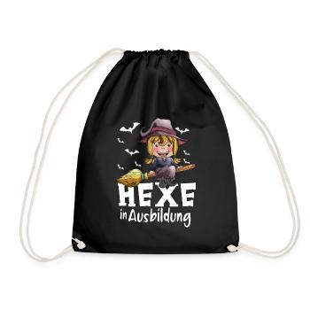 Hexen Ausbildung kleine Hexe Hexenbesen Fledermaus - Turnbeutel - Schwarz - Vorne