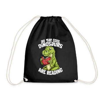 Dinosaurier T-Rex Buch Bücher lesen Dino Geschenk - Turnbeutel - Schwarz - Vorne