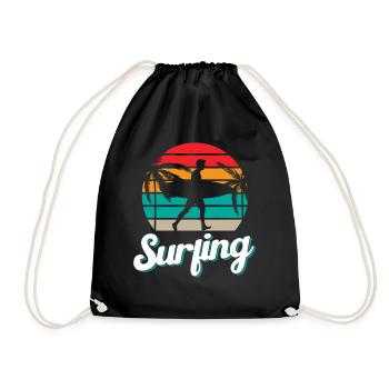 Surfing Surfing Surfing Surfboard Surfer - Drawstring Bag - black - Front