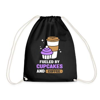 Angetrieben Von Cupcakes Und Kaffee Cupcake Essen - Turnbeutel - Schwarz - Vorne