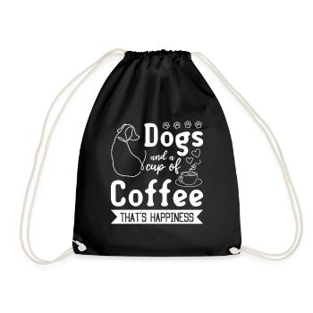 Dogs And A Cup Of Coffee That's Happiness - Dog Ow - Drawstring Bag - black - Front