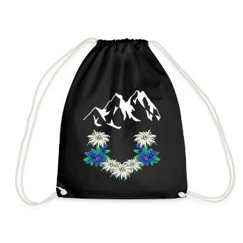 Austria Switzerland Mountains Mountains Gentian Edelweiss - Drawstring Bag - black - Front