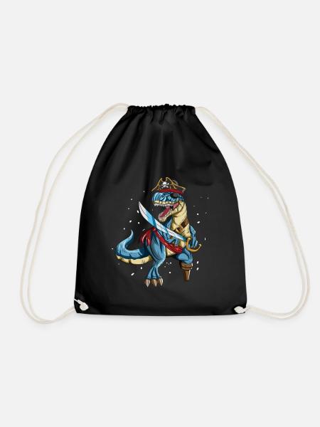 Pirat Dino T-Rex Piraten Outfit Augenklappe Säbel - Turnbeutel - Schwarz