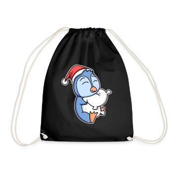 Pinguin Weihnachten Schlafen Schlaf Ausschlafen - Turnbeutel - Schwarz - Vorne