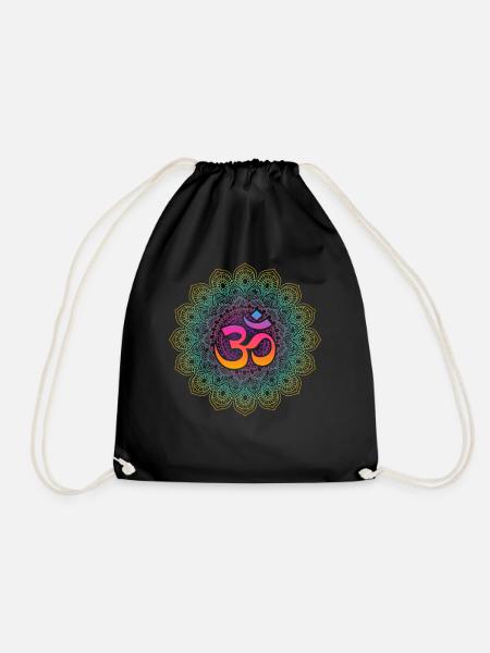 Om Meditations Mandalas Yoga For Yoga Students - Drawstring Bag - black