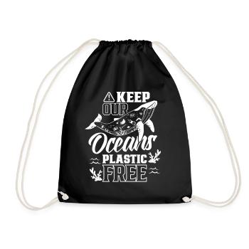Keep our oceans plastic-free sea - Drawstring Bag - black - Front