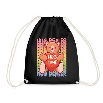 Teddy Hug Dealer Rainbow Cute Teddy Bear Hug Time - Drawstring Bag - black - Front