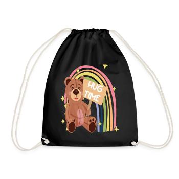 Hug Time Cute Teddy Hug Dealer Rainbow Teddy Bear - Drawstring Bag - black - Front