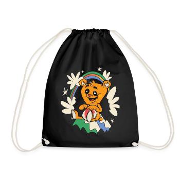 Rainbow Loved Teddy Hug Time Cute Teddy Bear - Drawstring Bag - black - Front