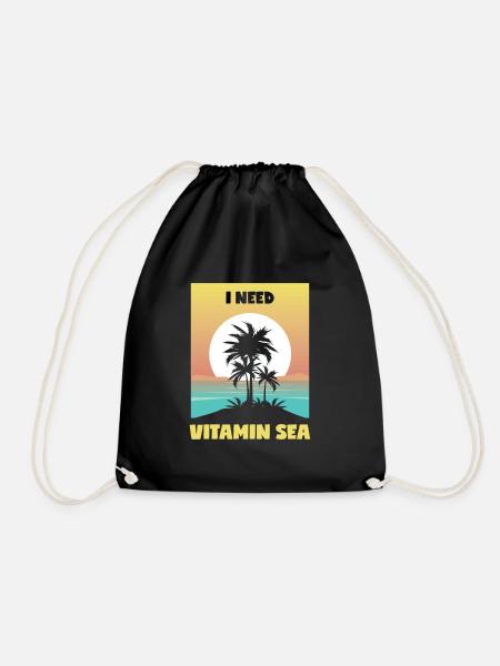 Meer & Urlaub: "I Need Vitamin Sea" Wortspiel - Turnbeutel - Schwarz