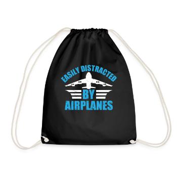 Aircraft Pilot Plane Lover - Easily Distracted by - Drawstring Bag - black - Front
