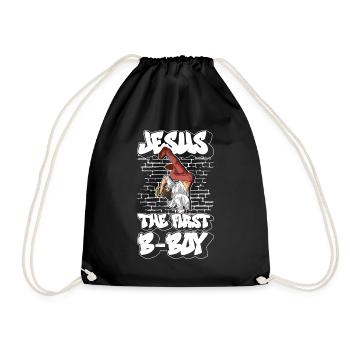 Jesus - Der erste B-Boy - Breakdance Hip Hop - Turnbeutel - Schwarz - Vorne