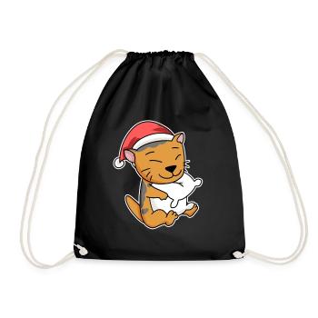 Scottish Fold-eared Cat Christmas Sleep - Drawstring Bag - black - Front