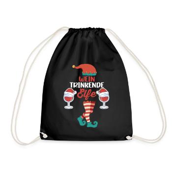Weinachten Weihnachtself Wein Elfe Elfen - Turnbeutel - Schwarz - Vorne