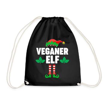 Weinachten Weihnachtself Veganer Elf Elfen - Turnbeutel - Schwarz - Vorne